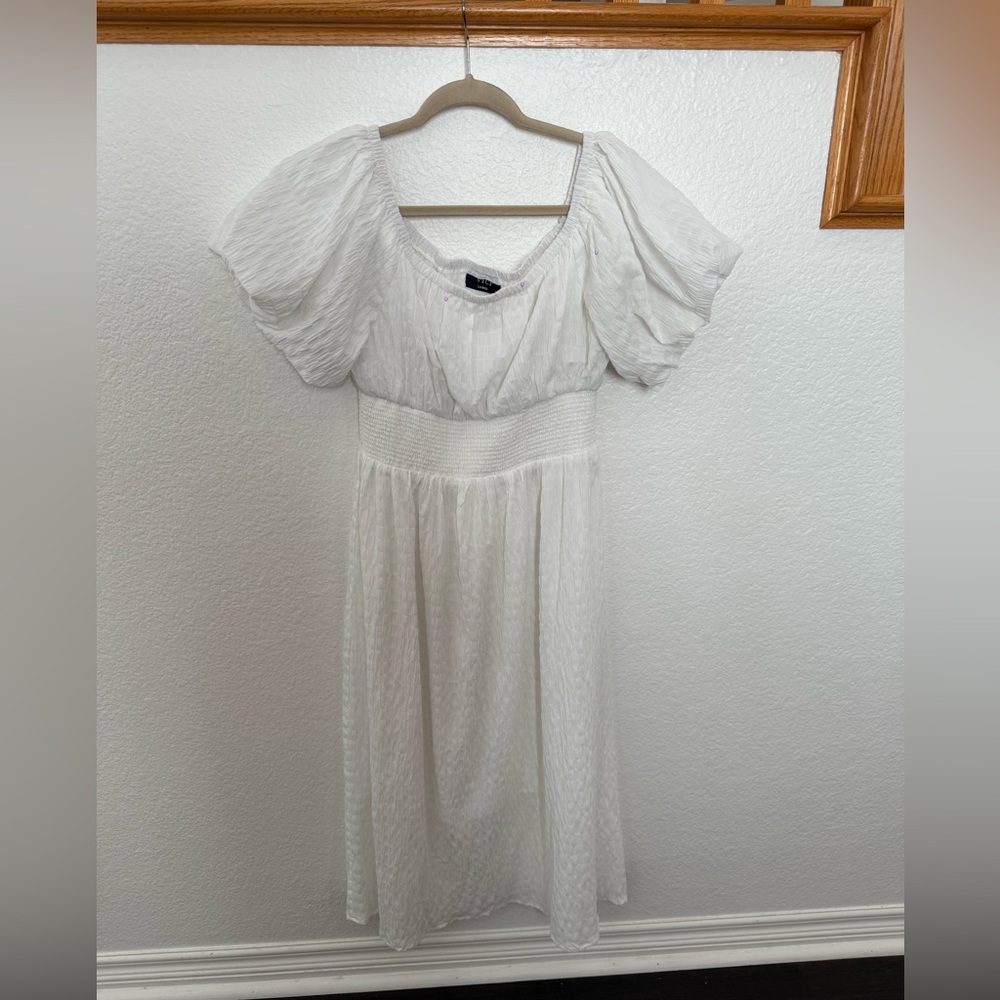 Vici Ivory Textured Off- Shoulder Dress